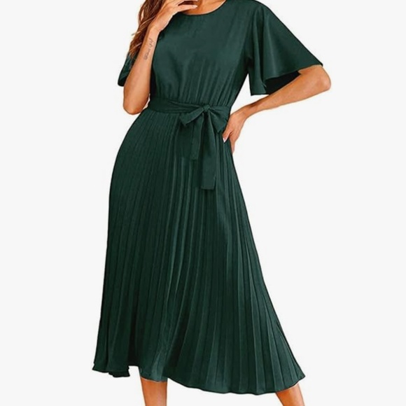 NEW (NWOT) Milumia Women's Elegant Belted Pleated Flounce Sleeve Long Dress - Picture 6 of 9